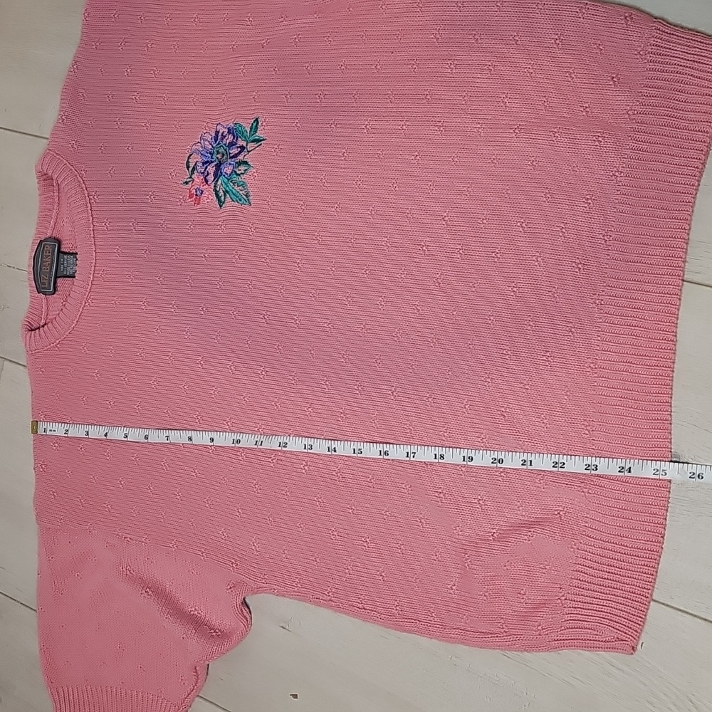 Vintage Liz Baker Pink Knit Short Sleeve Sweater Floral Embroidery Grandmacore - Picture 5 of 7